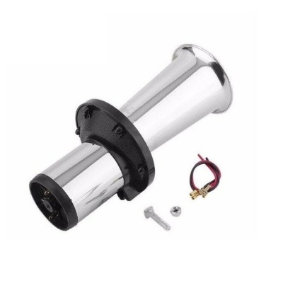 Buzina cromada com base preta e acessórios