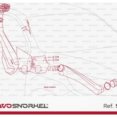 desenho técnico detalhado do snorkel Bravo Snorkel Ref. ST30