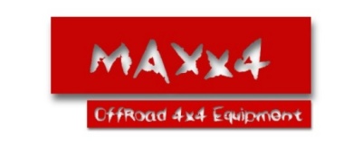 Logótipo MAXX4 OffRoad 4x4 Equipment em fundo vermelho