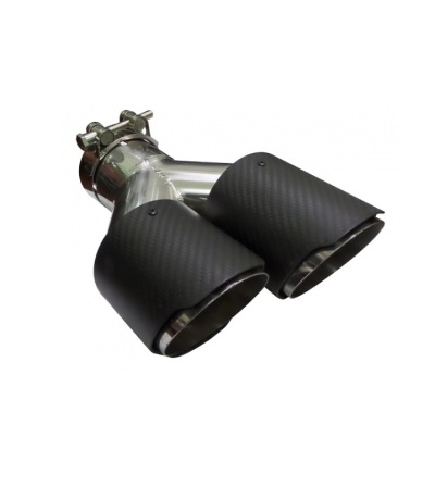 Peça dupla de escape automóvel em aço inoxidável com ponteira dupla em fibra de carbono preta