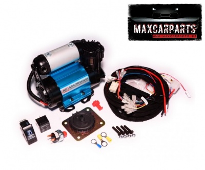 Kit compressor de ar azul e preto com acessórios e logotipo MAXCARPARTS