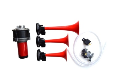 conjunto de buzinas vermelhas com compressor e acessórios