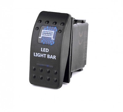 Interruptor preto com texto 'LED LIGHT BAR' e ícone azul.