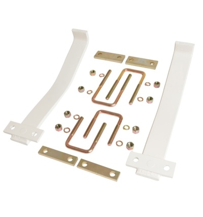 Conjunto de acessórios metálicos para fixação com barras brancas e parafusos