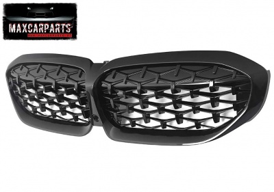 Grelha dupla preta para carro com padrão geométrico em relevo