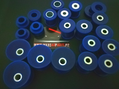 Vários rolos azuis com centro branco dispostos sobre superfície preta com texto MAXCARPARTS.PT