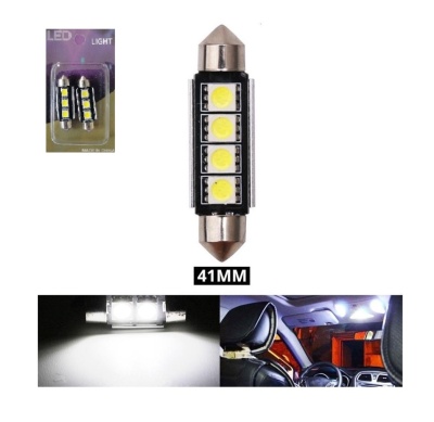 Lâmpadas LED automóveis 41MM com 4 LEDs no corpo preto e extremidades metálicas