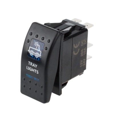 Interruptor elétrico preto com símbolo de carrinha e texto