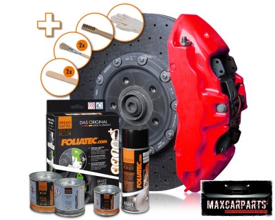 Conjunto disco travão carbono com pinça vermelha e acessórios de pintura Foliatec