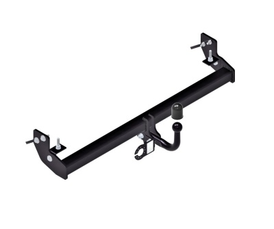 Barra de reboque preta de metal com engate esférico