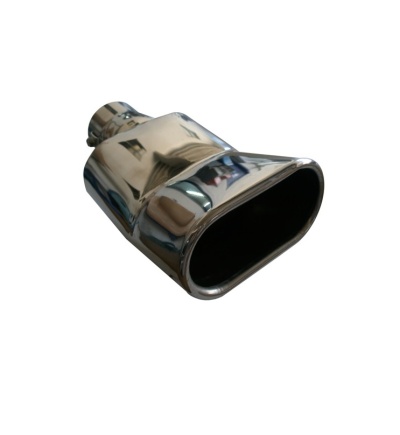 Extensor de escape cromado com formato ovalado e interior preto