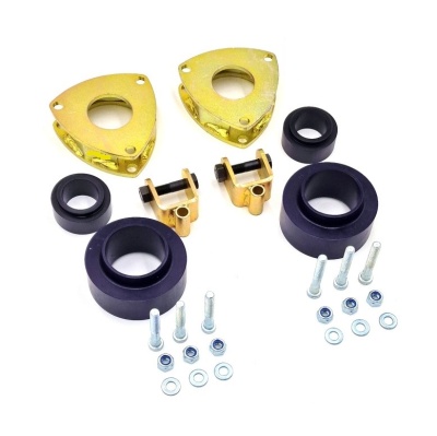 Conjunto de acessórios metálicos dourados e espaçadores pretos com parafusos