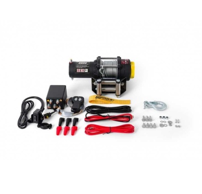 Guincho elétrico preto com cabo de aço e acessórios