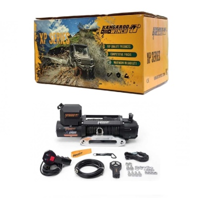 Guincho elétrico XP Series da Kangaroo Winch com acessórios e embalagem