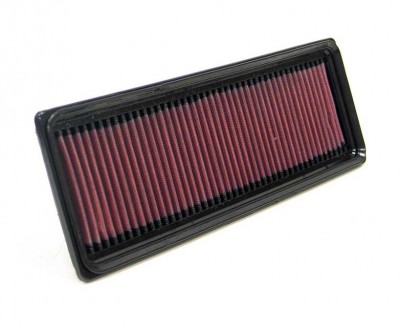 Filtro de ar retangular com moldura preta e material vermelho