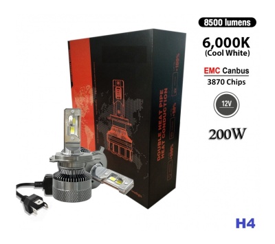 Lâmpada LED para automóvel com dissipador de calor e caixa preta no fundo