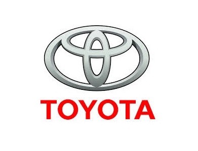 Logotipo da Toyota com elipses prateadas e texto vermelho