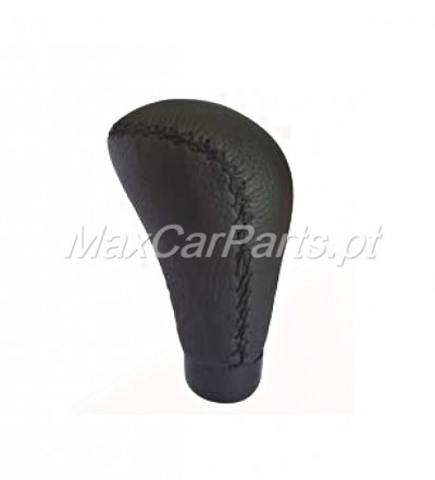 Punho de alavanca de câmbio preto em pele com costura