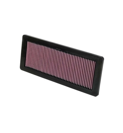 Filtro de ar retangular com moldura preta e material filtrante roxo