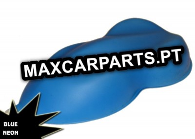 Painel azul néon brilhante com texto MAXCARPARTS.PT sobreposto e destaque gráfico BLUE NEON