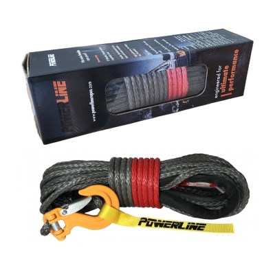 Cabo de reboque sintético cinzento com gancho amarelo e embalagem preta