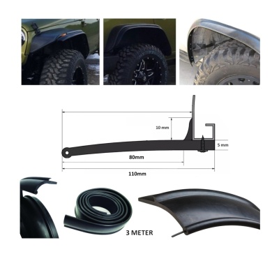 Guarda-lamas preto de plástico para veículos todo-o-terreno com rolo de borracha preto de 3 metros