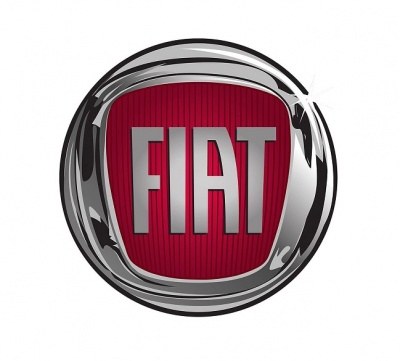 Emblema circular vermelho e prateado da marca FIAT