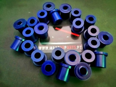 Espaçadores azuis metálicos cilíndricos com cartão WWW.MAYAAMPARTS.PT