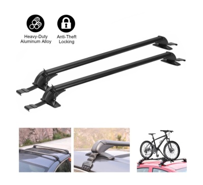 Barras de tejadilho pretas para carro com fecho anti-roubo e liga de alumínio.