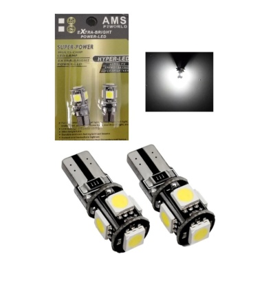 Lâmpadas LED AMS Xtra-Bright em embalagem amarela e lâmpada acesa