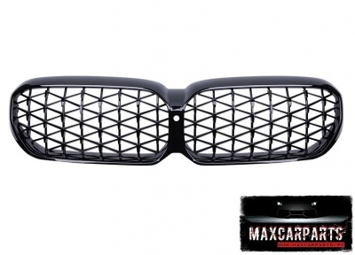 Grelha dupla preta para automóvel com padrão de losangos, logo MAXCARPARTS
