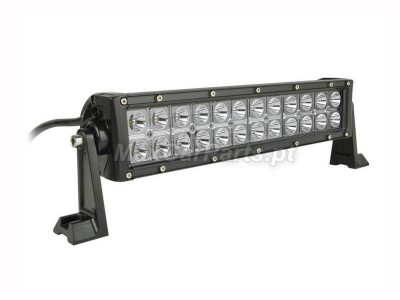 Barra de luz LED preta com 24 LEDs em 2 filas, suporte lateral e cabo preto