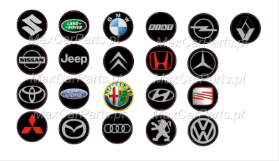 Vários emblemas de logotipos de marcas de automóveis circulares em fundo branco