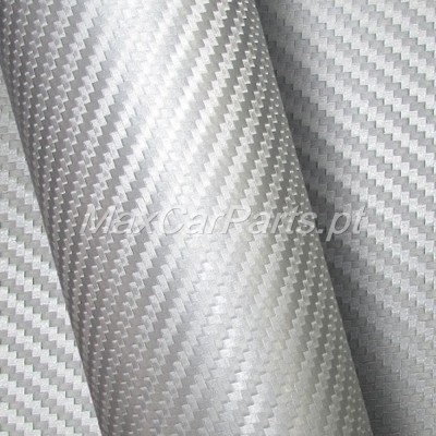 Película prateada padrão fibra de carbono com texto MaxCarParts.pt