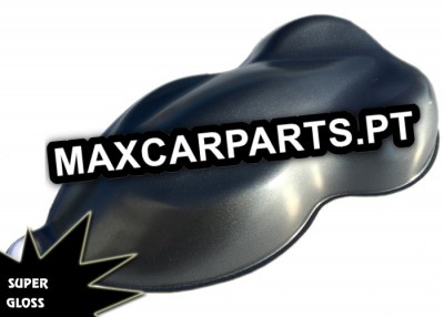 Amostra de tinta automóvel metálica azul escuro brilhante com texto e selo