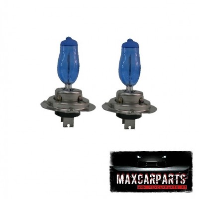 Conjunto de duas lâmpadas automotivas com vidro azul e base metálica