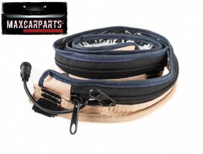 Bolsa redonda de armazenamento bege e azul com fecho e cabo elétrico