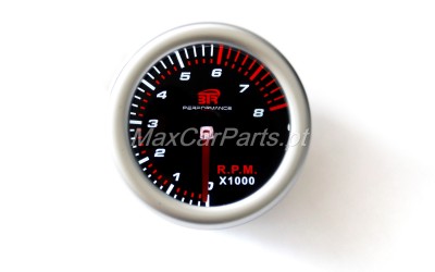 Manómetro redondo preto e prateado com escala de RPM