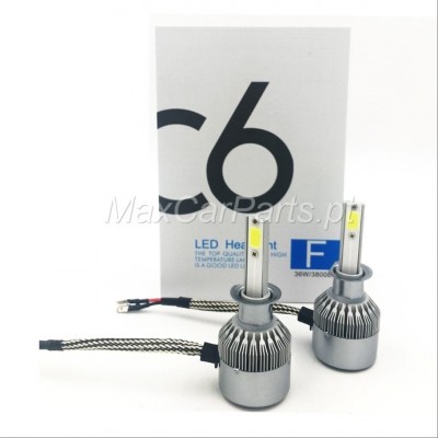 Duas lâmpadas LED para faróis automóveis com dissipadores térmicos e caixa C6