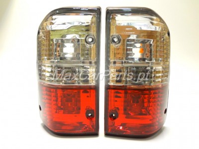 Par de farolins traseiros automóvel com lente transparente e vermelha