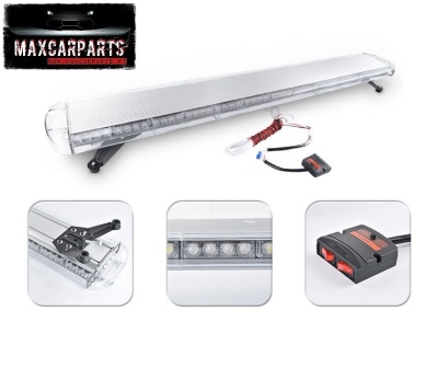 Barra de luz LED para carro com componentes em detalhes numa imagem promocional.