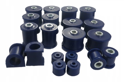 Buchas de suspensão automóvel em borracha azul escura com insertos metálicos