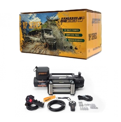 Guincho elétrico preto com acessórios e caixa amarela e preta XP Series Kangaroo Winch