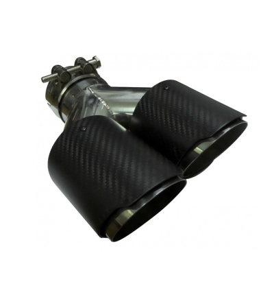 Ponteira de escape dupla em metal com acabamento em fibra de carbono preta