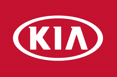 Logótipo da marca KIA em branco sobre fundo vermelho