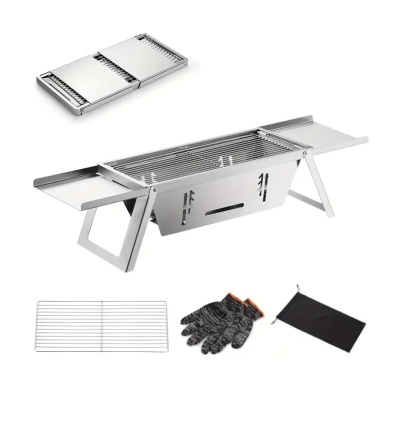 grelhador portátil em aço inoxidável com acessórios