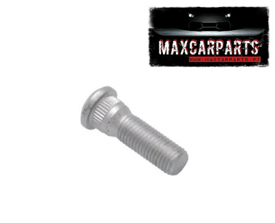 Parafuso metálico prateado com fundo branco e logótipo MAXCARPARTS