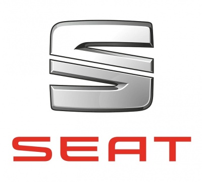 Logótipo SEAT com letra S prateada e texto vermelho