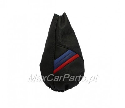 Capa para manete de caixa de velocidades preta em pele sintética com detalhes