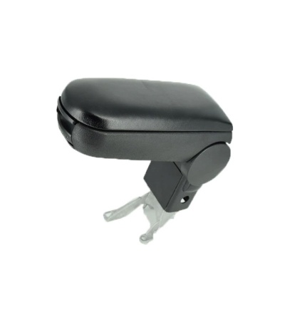 Apoio de braço automóvel preto em couro sintético com base de plástico e mecanismo metálico